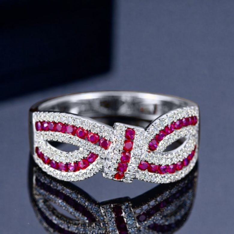 Bague Mandalay I Noeud Or blanc, Rubis, Diamant - 4
