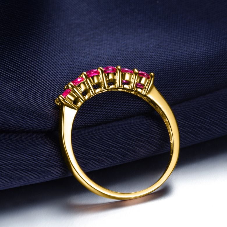 Bague rubis or jaune - Anneau pavé de 6 rubis - 3