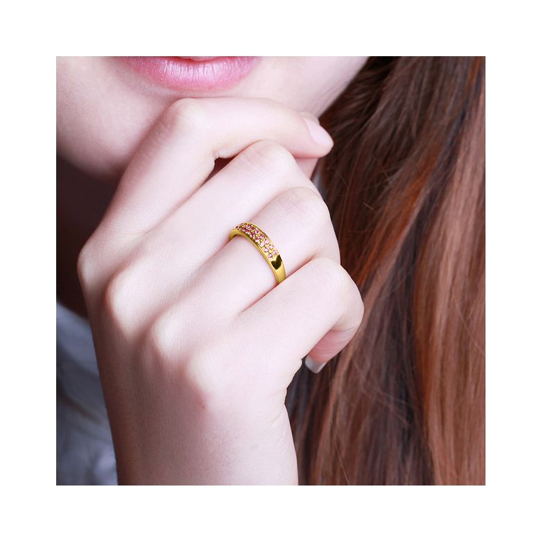 Bague or jaune demi tour rubis - 2 rangées de pierres pavées - 2