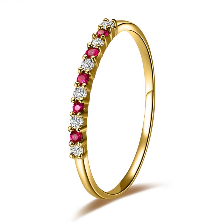 Bague rubis anneau, diamants - Or jaune 18 carats - 1