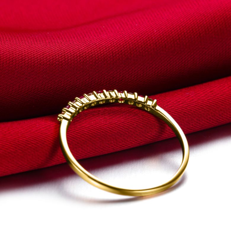 Bague rubis anneau, diamants - Or jaune 18 carats - 5