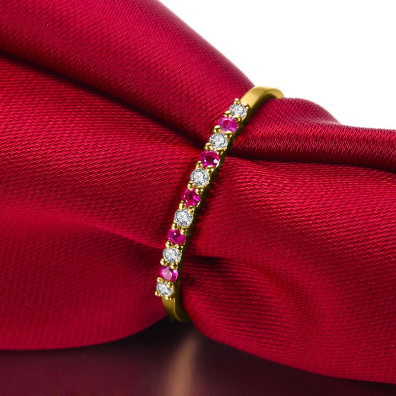 Bague rubis anneau, diamants - Or jaune 18 carats - 4