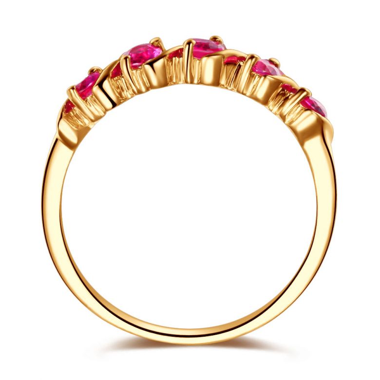 Bague Or Jaune 5 rubis 0.50ct. Bandelettes Incurvées Vagues - 3