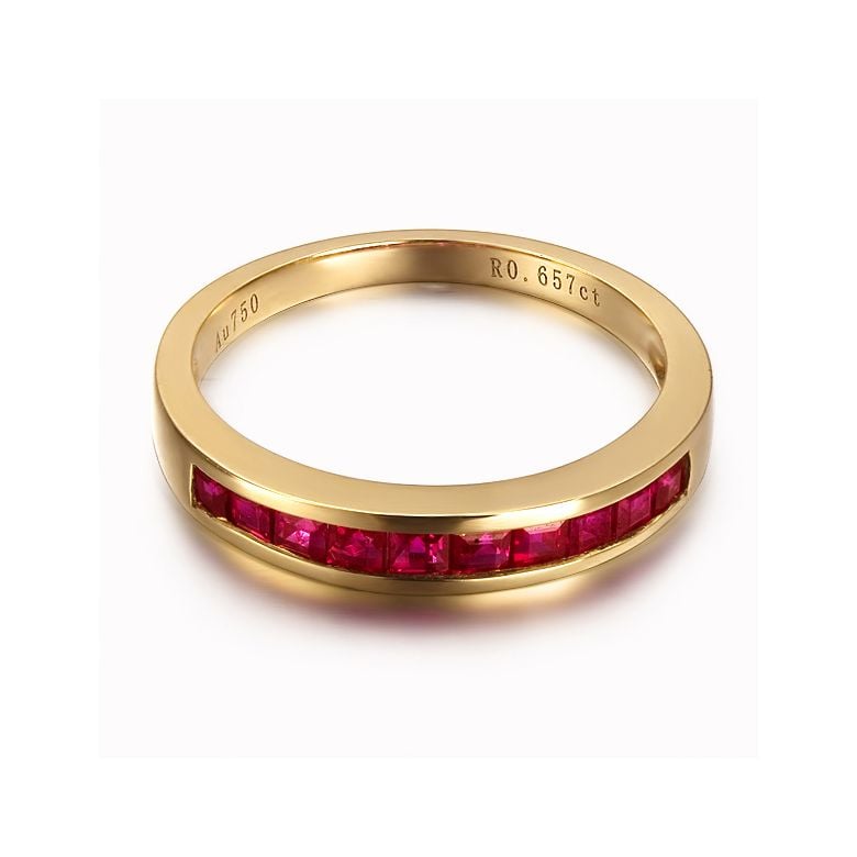 Bague contemporaine or jaune - Rubis sertis rails de 0.66 carat - 3