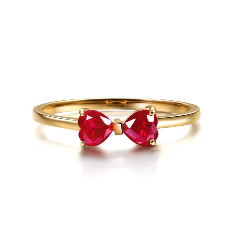 Bague or jaune rubis taille coeur - Noeud papillon - 5