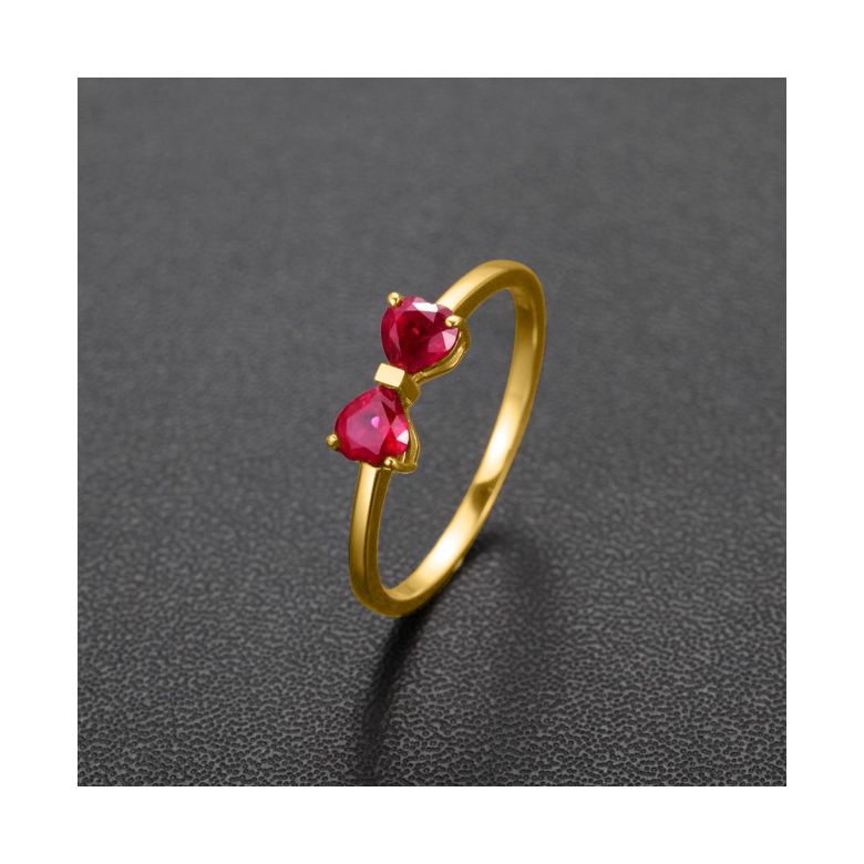 Bague or jaune rubis taille coeur - Noeud papillon - 3