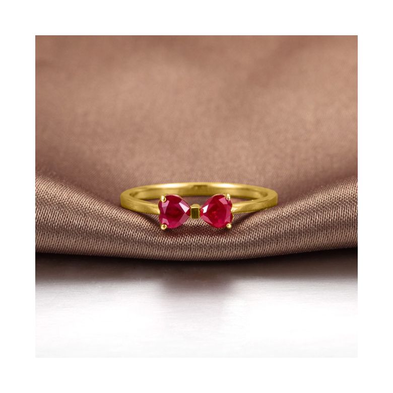 Bague or jaune rubis taille coeur - Noeud papillon - 4