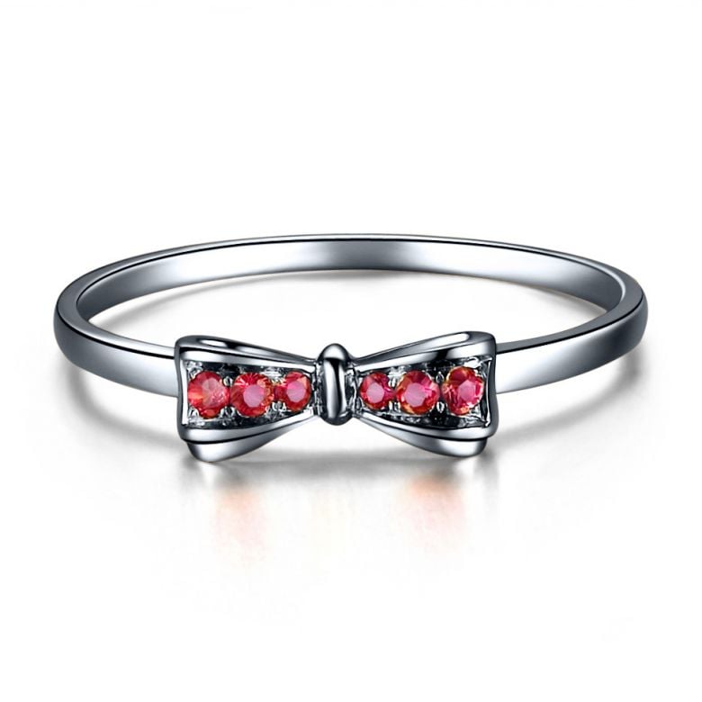 Bague noeud papillon - Or blanc, rubis - 2