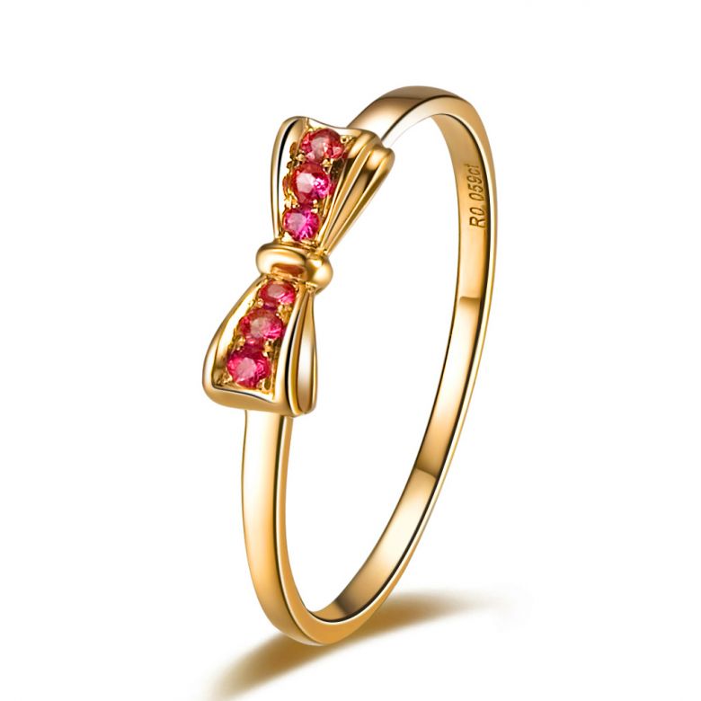 Bague noeud papillon - Or jaune, rubis - 1