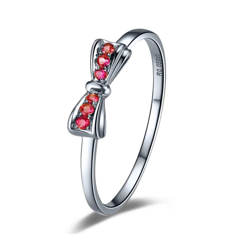 Bague noeud papillon - Or blanc, rubis - 1