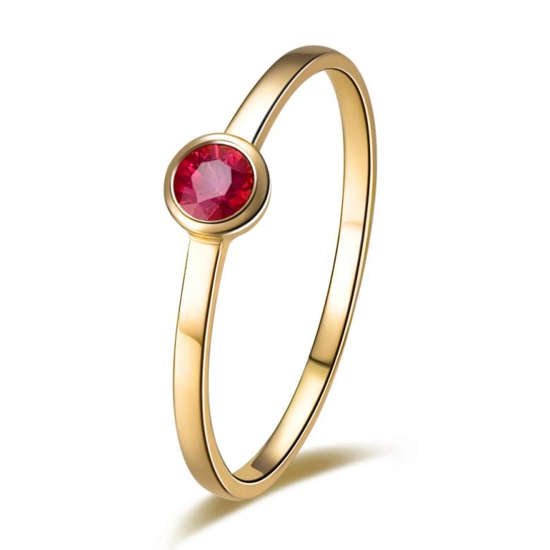 Bague anneau solitaire en rubis - Or jaune 18cts - Sertissage clos - 1