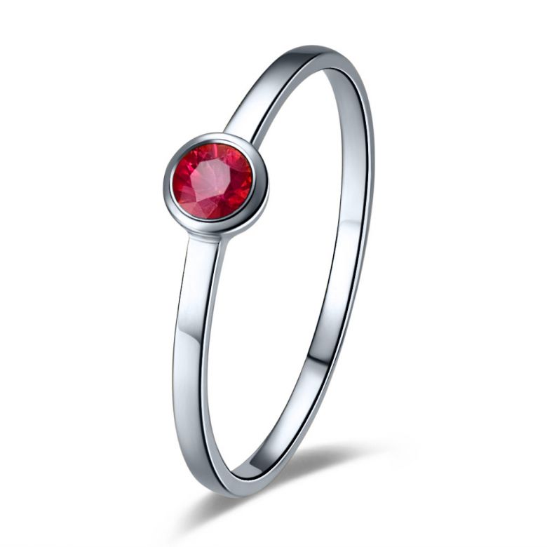 Bague anneau solitaire en rubis - Or blanc 18cts - Sertissage clos - 1