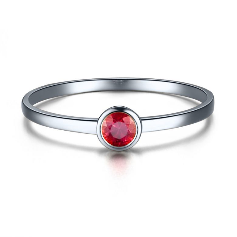 Bague anneau solitaire en rubis - Or blanc 18cts - Sertissage clos - 3