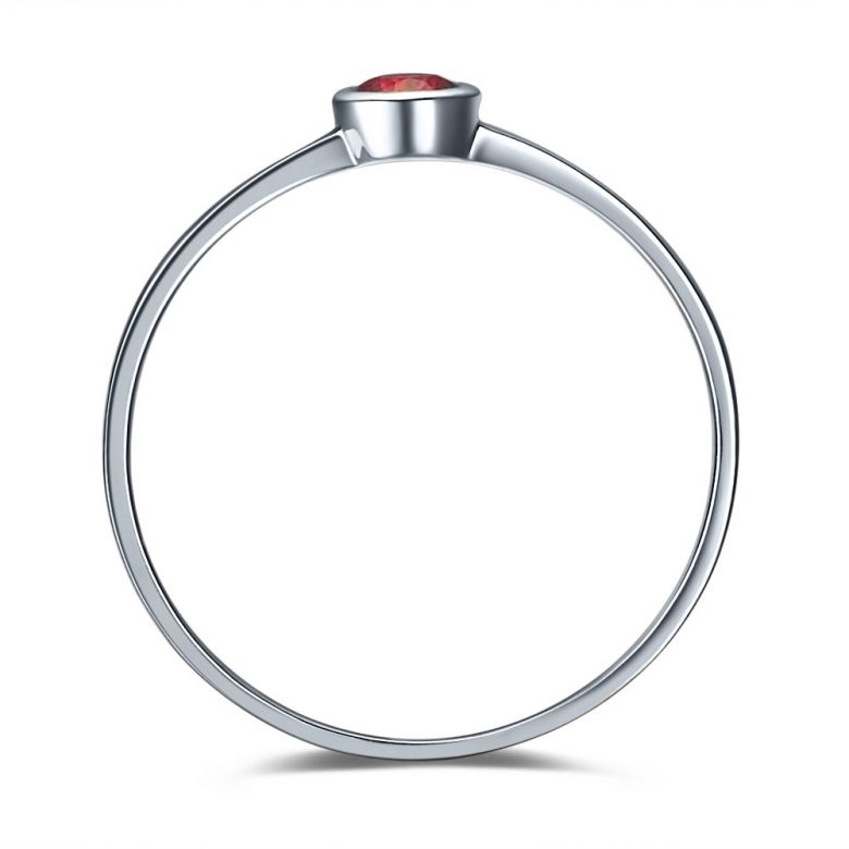 Bague anneau solitaire en rubis - Or blanc 18cts - Sertissage clos - 4