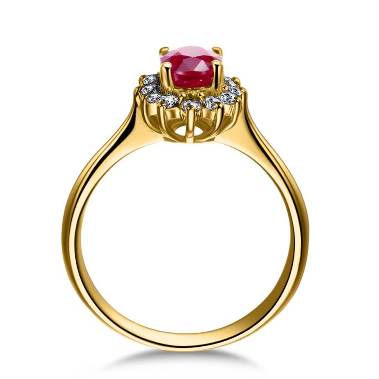 Bague rubis, diamants monture or jaune - Création florale classique - 4