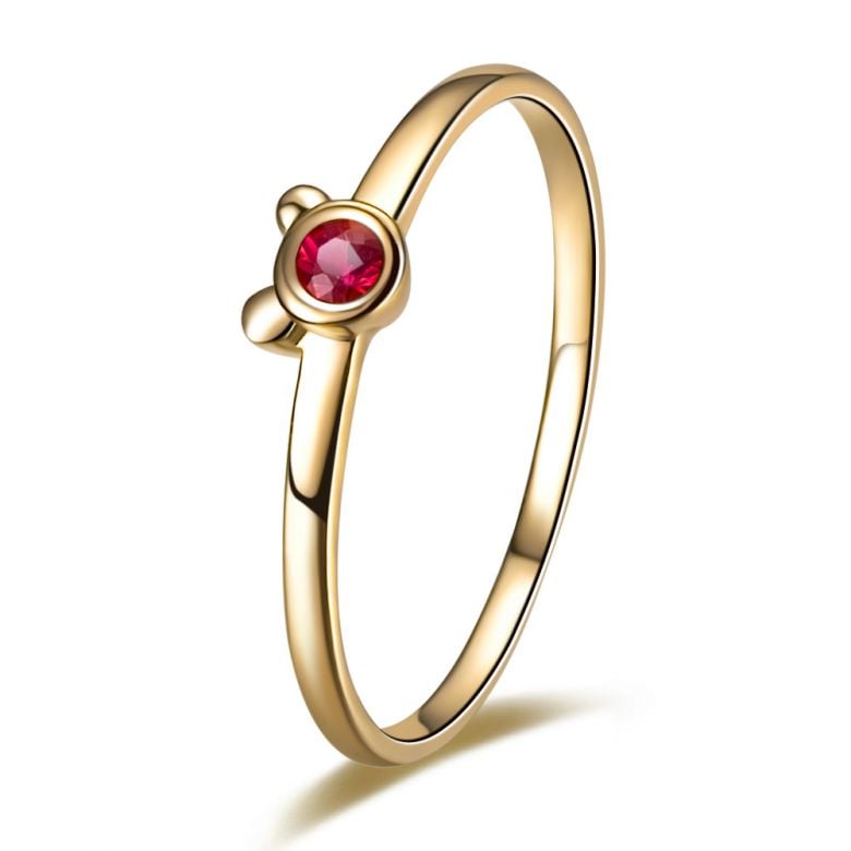 Bague solitaire rubis - Or jaune 18 carats - Mon petit ourson - 1