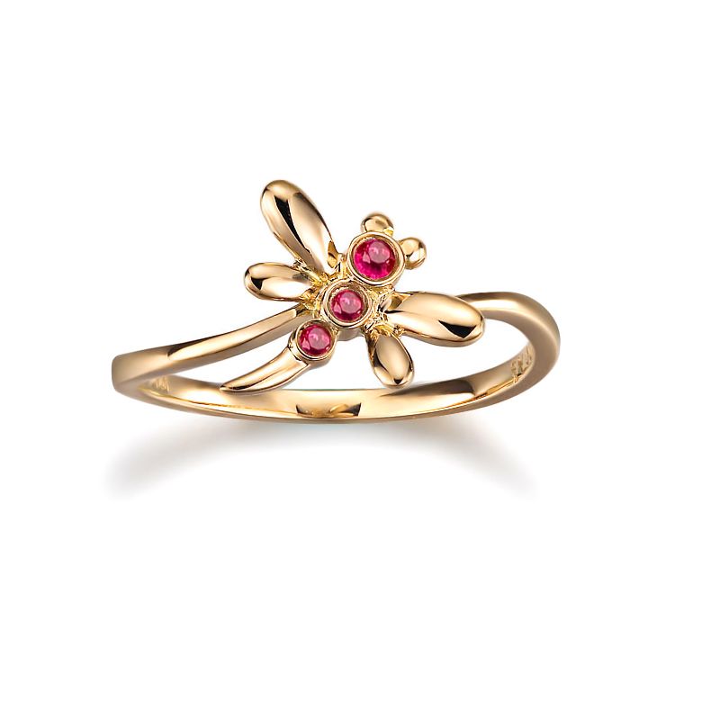 Bague libellule en or jaune et rubis - 2