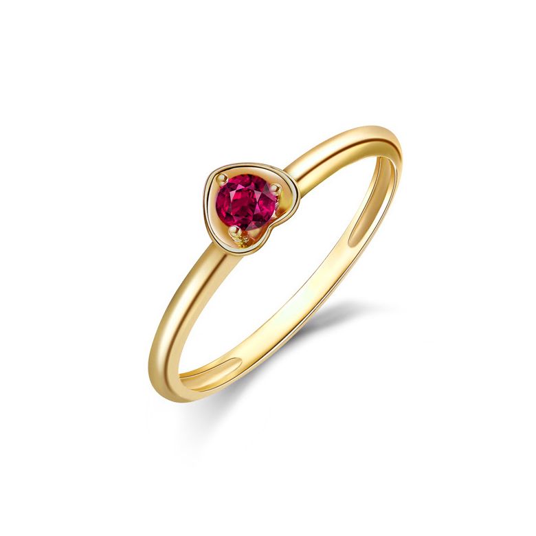 Bague rubis et or jaune - Monture en forme de coeur - 1