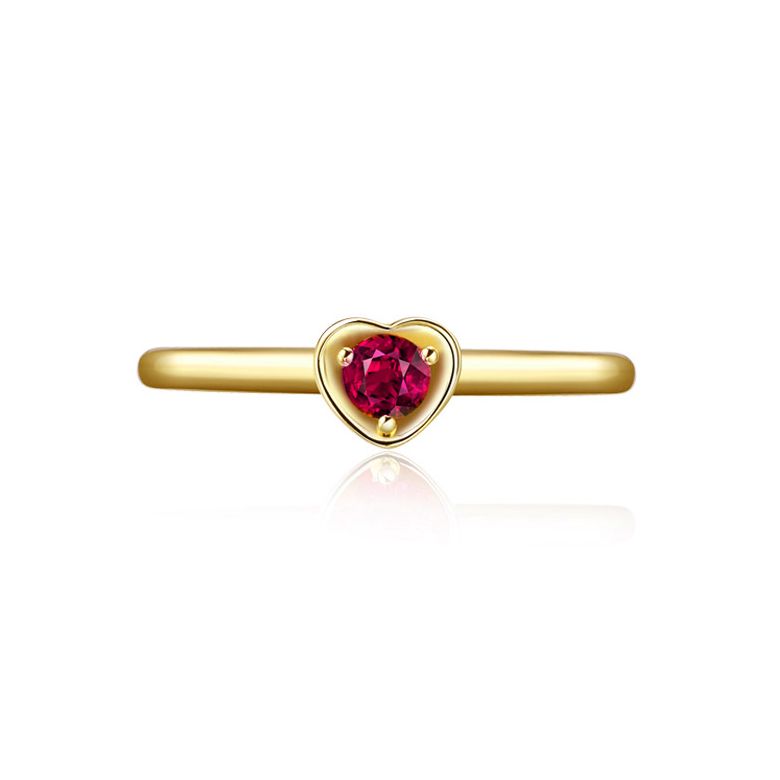 Bague rubis et or jaune - Monture en forme de coeur - 3
