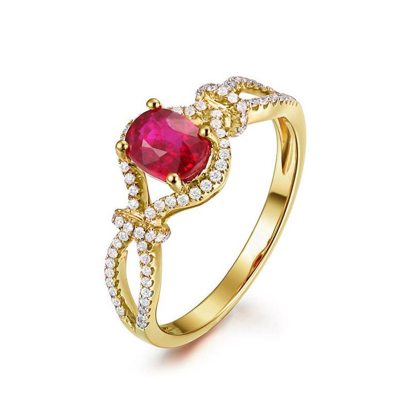 Bague rubis 1 carat or jaune. Diamants sertis | Secret Garden - 1