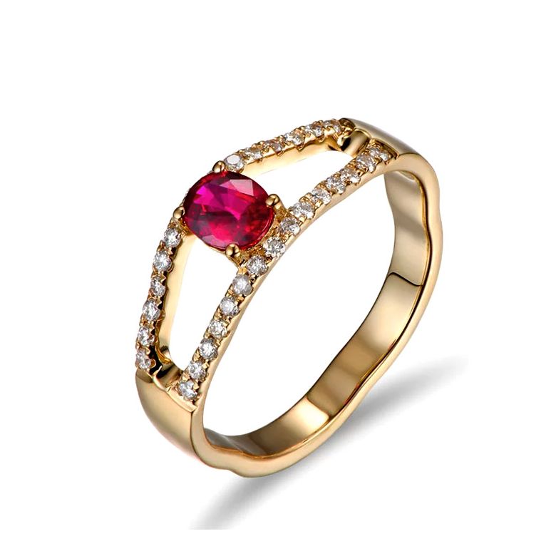 Bague rubis or jaune et diamants sertis - 1
