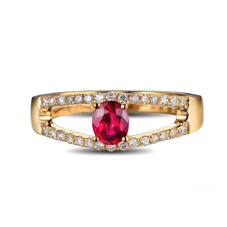 Bague rubis or jaune et diamants sertis - 6