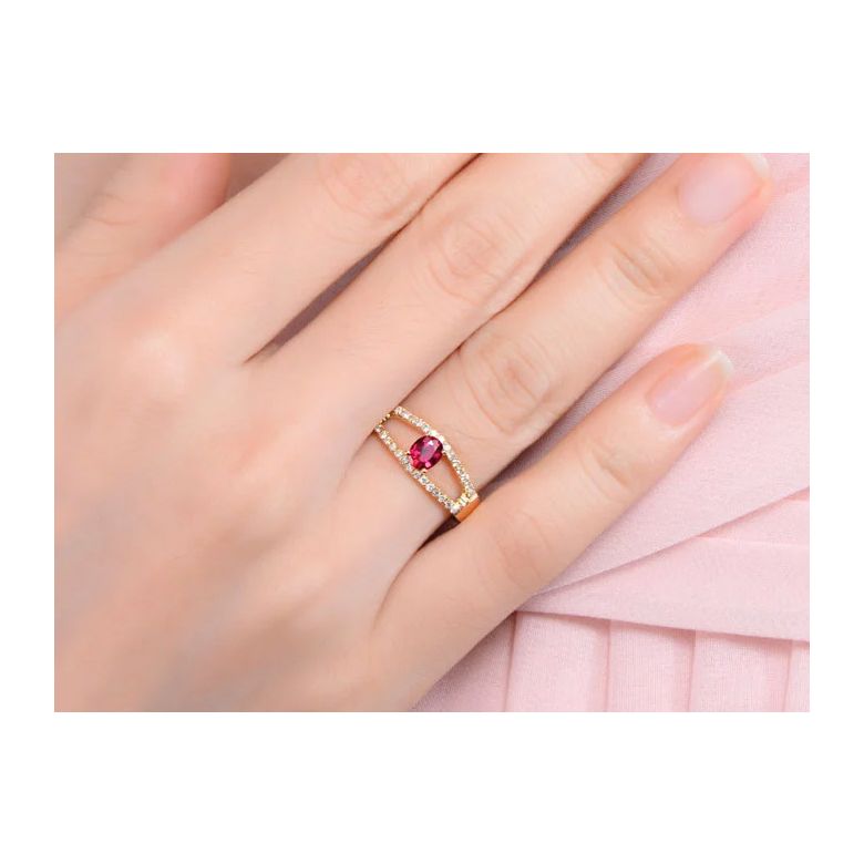 Bague rubis or jaune et diamants sertis - 2