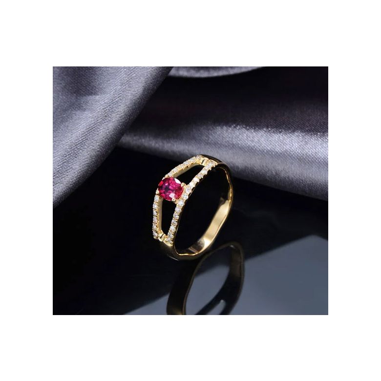 Bague rubis or jaune et diamants sertis - 3