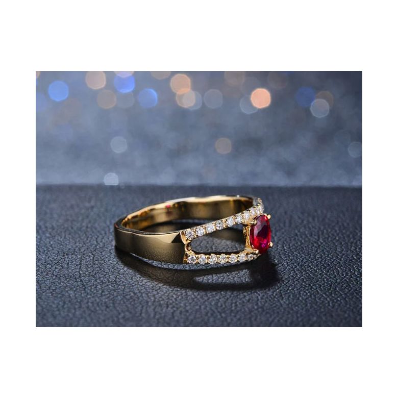 Bague rubis or jaune et diamants sertis - 4