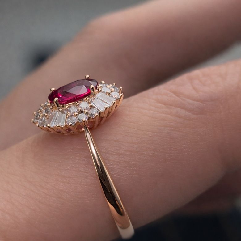 Bague fiançailles rubis, diamants or jaune - 5