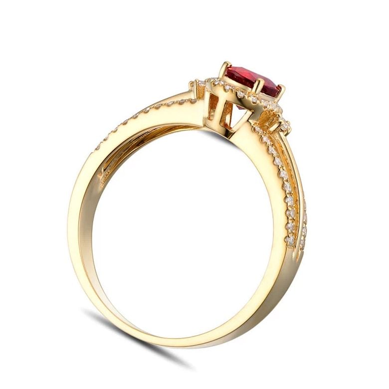 Bague fiançailles rubis or jaune. Diamants - 5