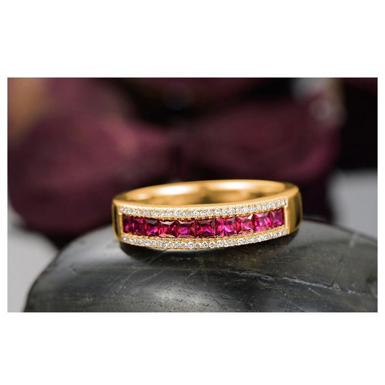 Bague rubis diamant or jaune - Lumière Érubescente - 3