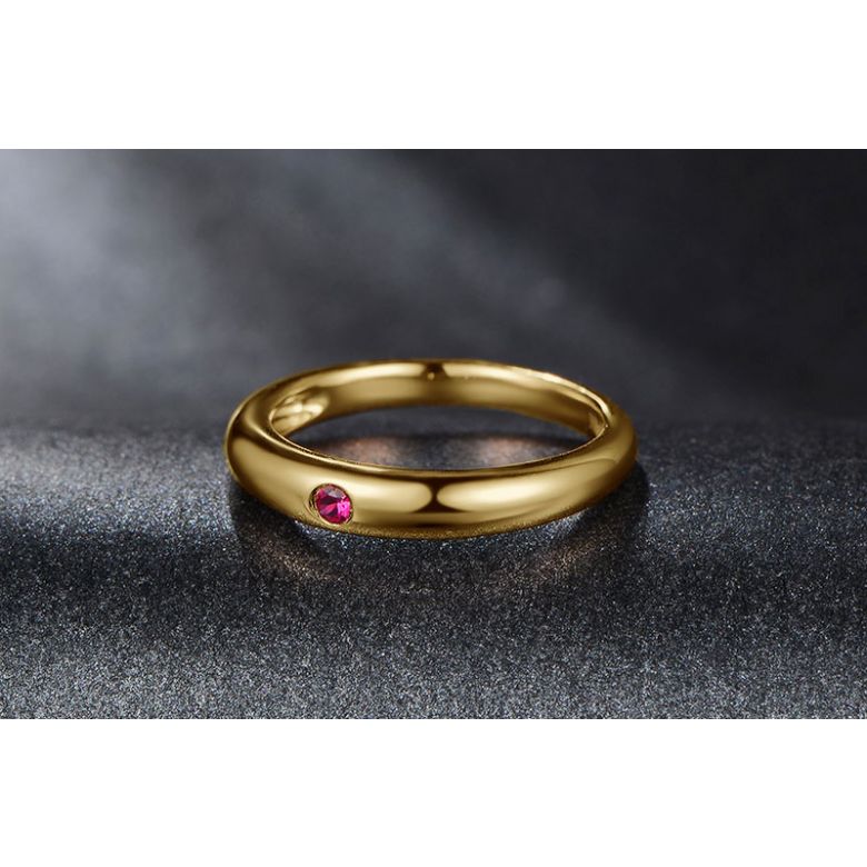 Alliance de Mariage Or Jaune 18cts et Rubis Rouge Rosé - 5