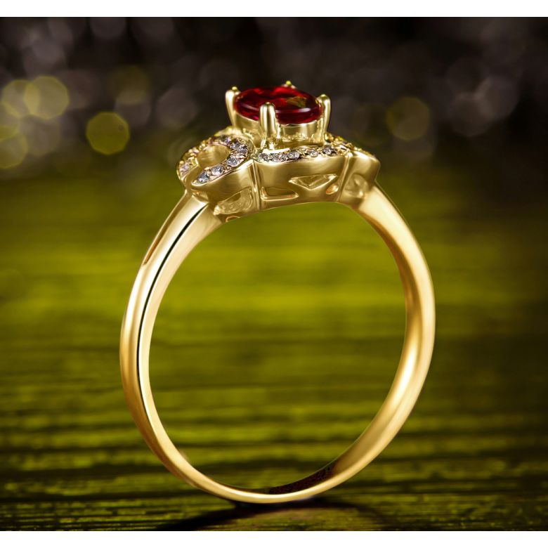 Bague de fiançailles en rubis diamants et or jaune. Motifs bouclés - 3