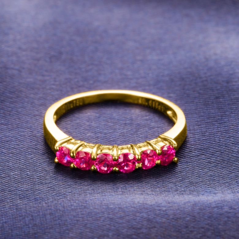 Bague rubis or jaune - Anneau pavé de 6 rubis - 4
