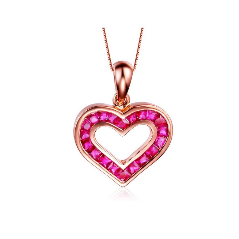 Pendentif double coeur scellés - Or rose et Rubis de Birmanie - 1