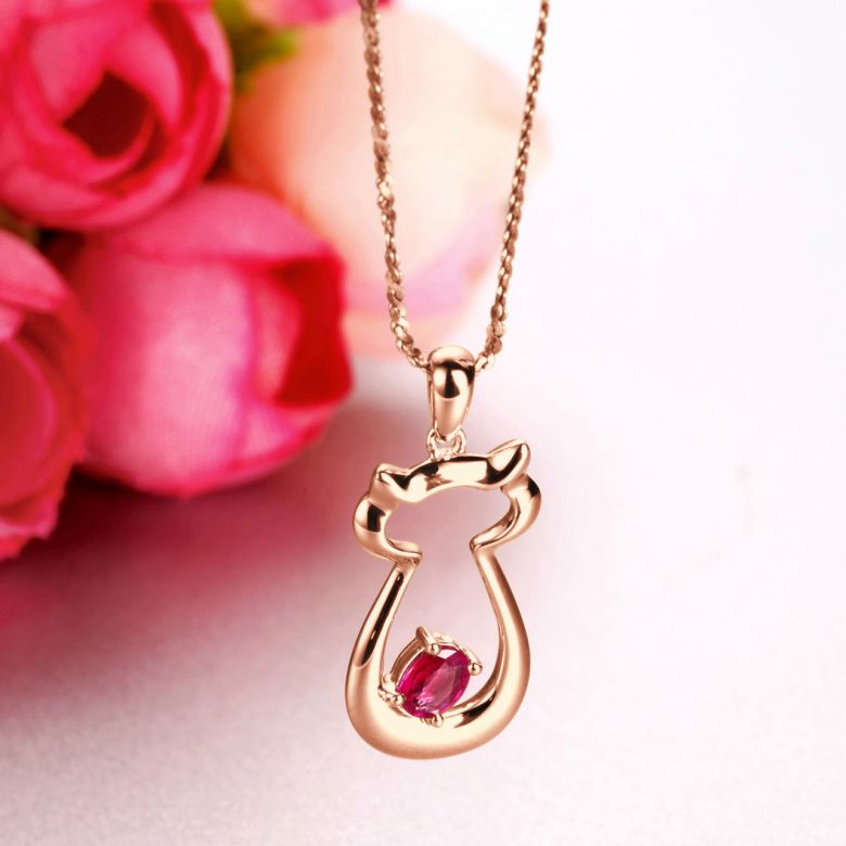 Pendentif rubis or rose - Mon petit chaton - 2