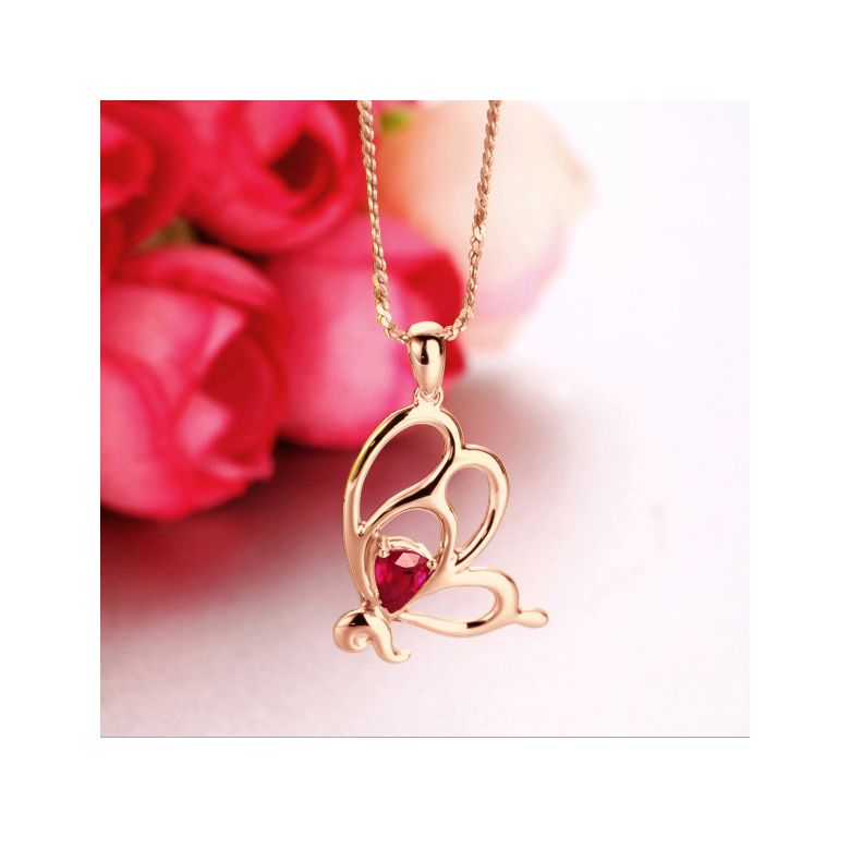 Pendentif papillon or rose - Rubis 0.35ct - 2