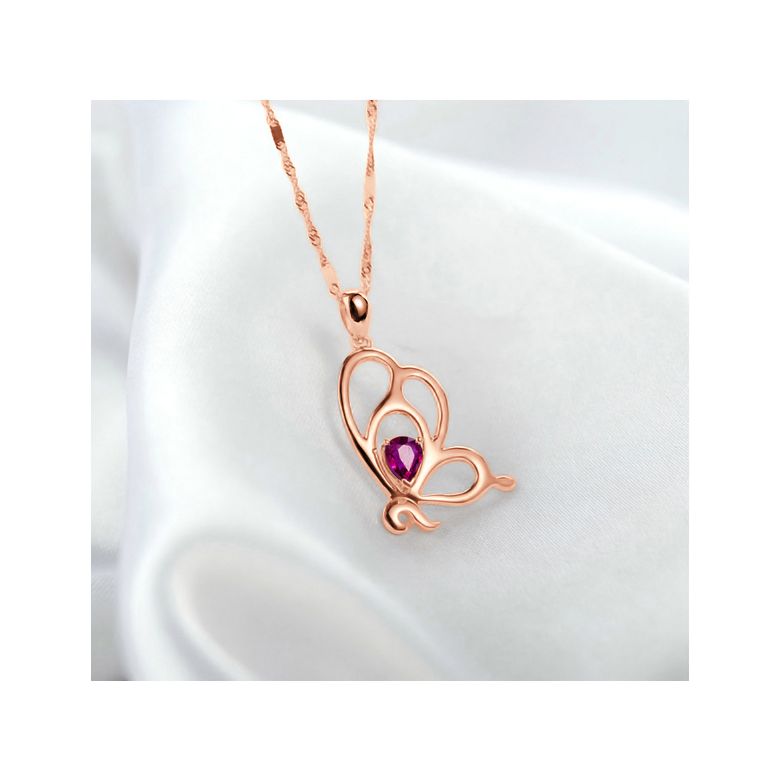 Pendentif papillon or rose - Rubis 0.35ct - 3