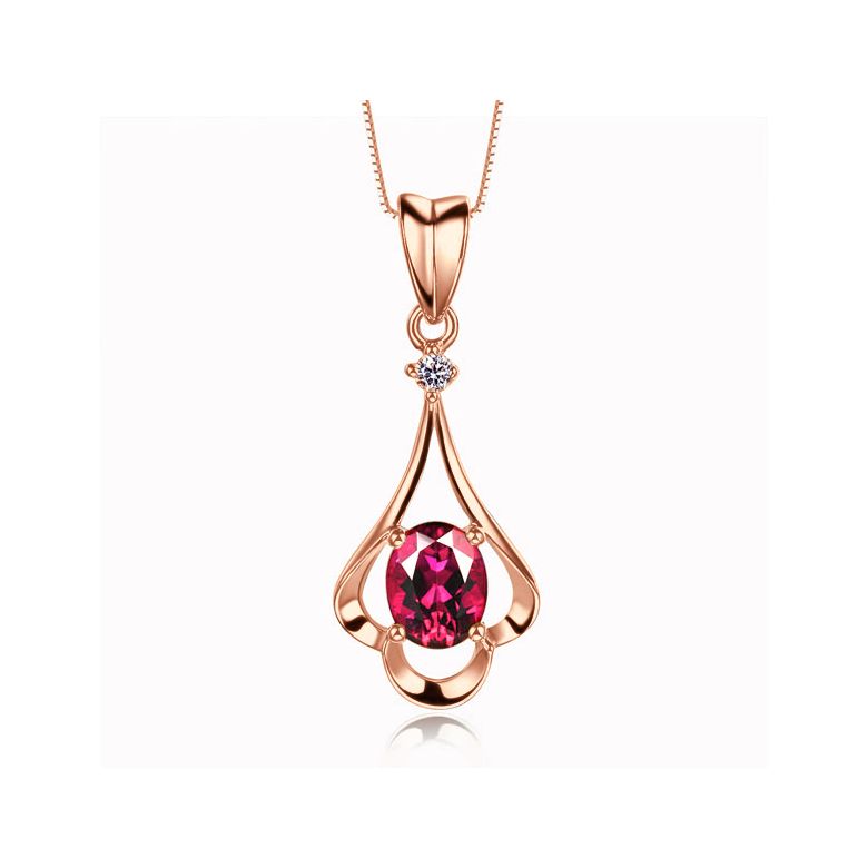 Pendentif solitaire - Or rose - Rubis et diamant en pendeloque - 1