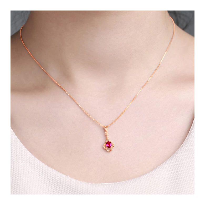 Pendentif solitaire - Or rose - Rubis et diamant en pendeloque - 2