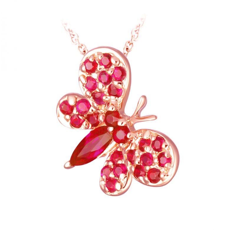 Pendentif papillon or rose - Rubis de Birmanie - 1