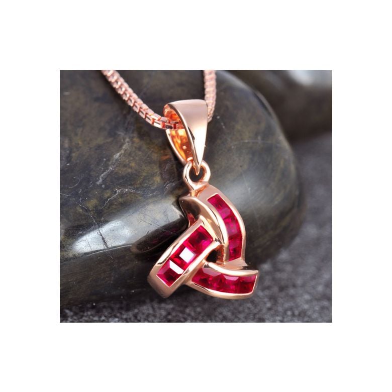 Pendentif contemporain Or rose - Rubis sertis sur rails 0.45 carat - 3