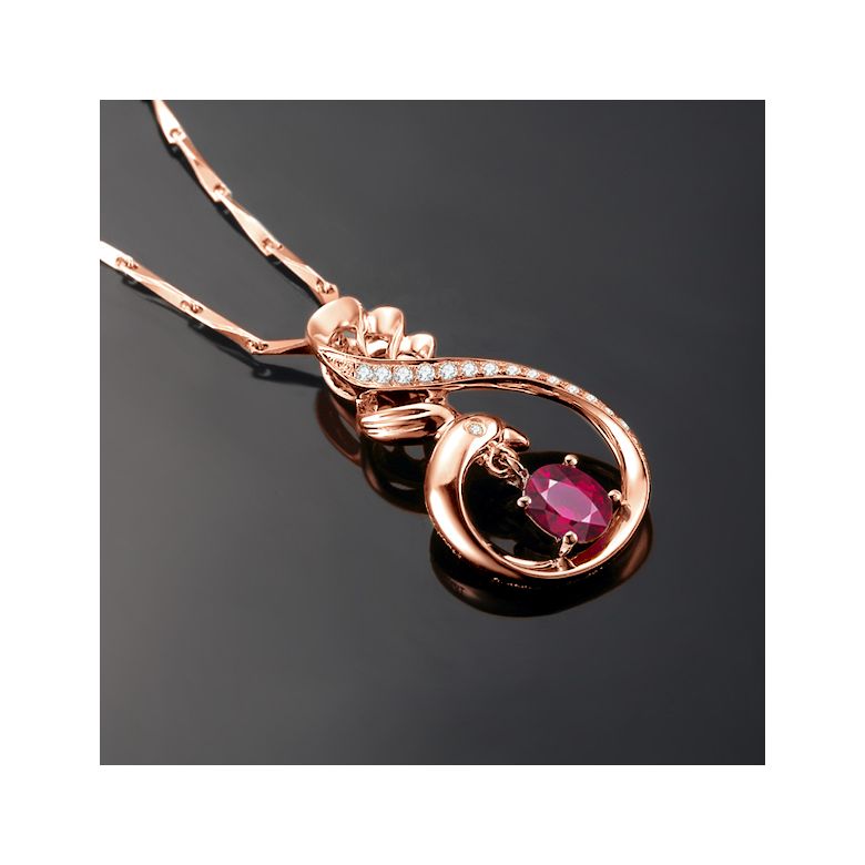 Pendentif cygne or rose - Rubis et diamants en pendeloque - 2