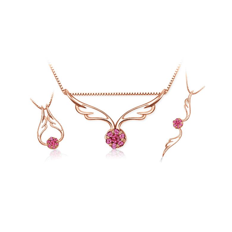 Pendentif aile d'ange - Pendentif ailes d ange or rose - Rubis - 3
