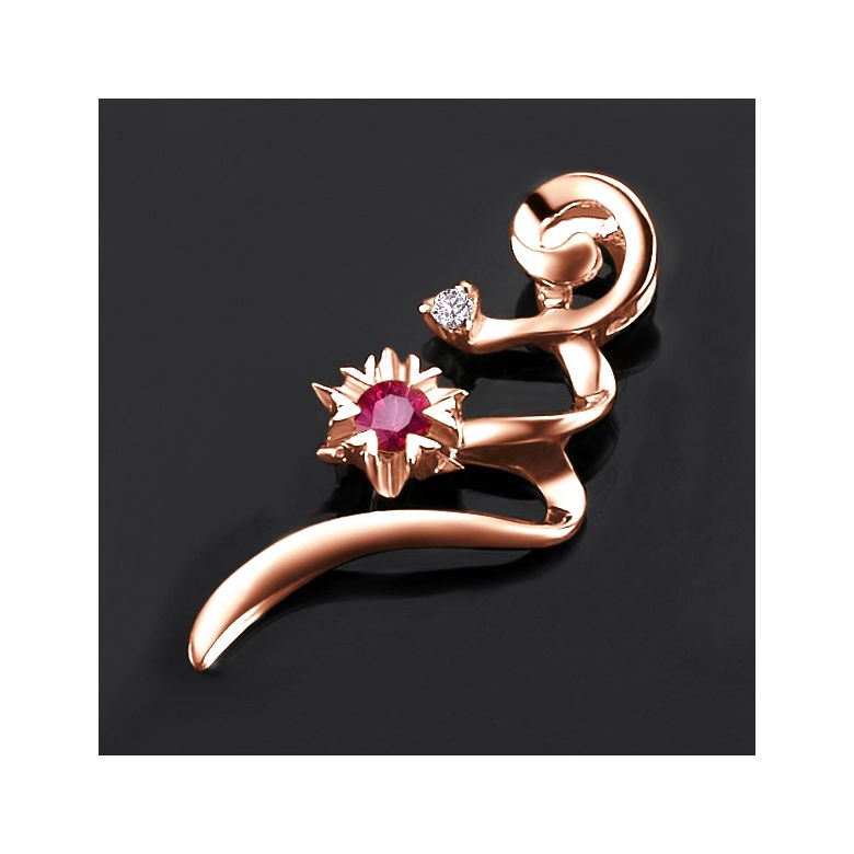 Pendentif tortillon en rubis et diamant - Or rose - 3