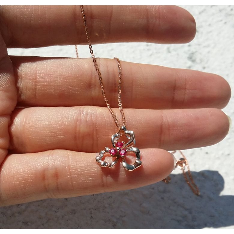 Pendentif fleur à 3 Pétales. Or rose 18 carats. Rubis - 3