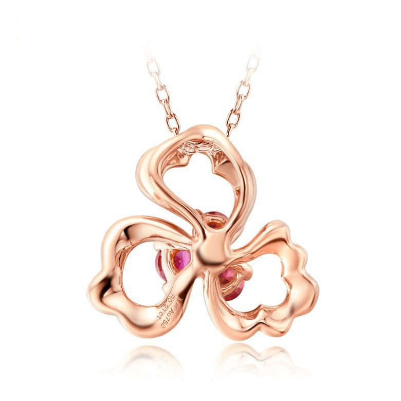 Pendentif fleur à 3 Pétales. Or rose 18 carats. Rubis - 4