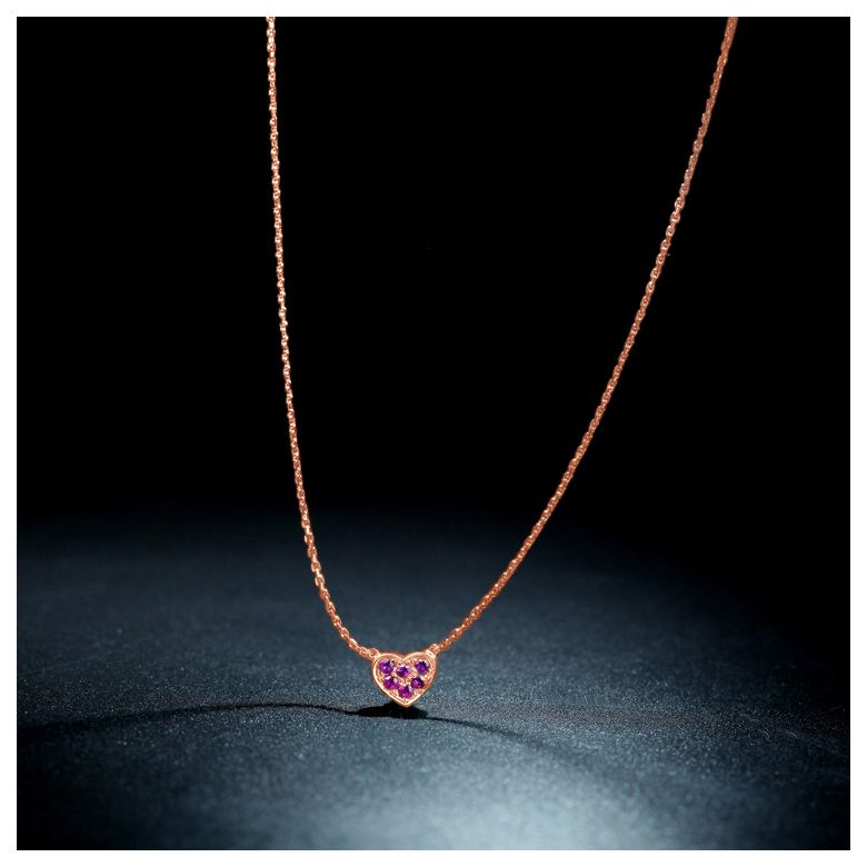 Pendentif coeur pavé - Or rose et Rubis de Birmanie - 2