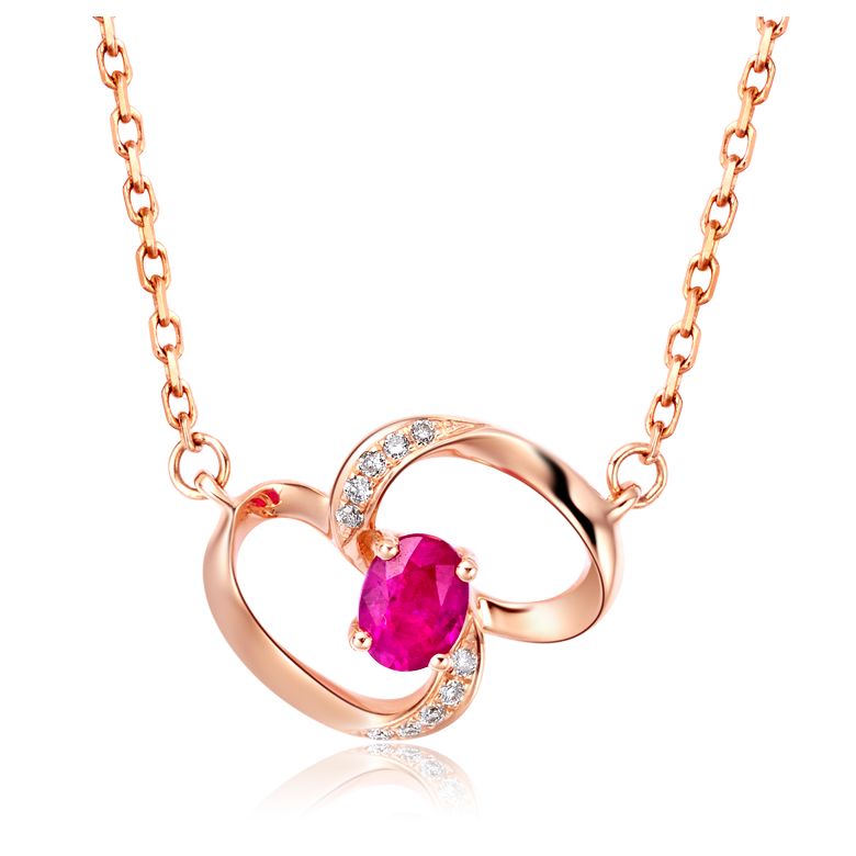 Pendentif papillon Or rose -  Rubis et Diamants en pendeloque - 1